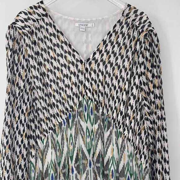 Chico's Maxi Dress Metallic Womens 3X Plus Aztec Midi Long Sleeve V-Neck - Picture 6 of 11